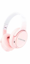 CANYON bezdrátová sluchátka OnRiff 4, BT 5.3, USB-C, baterie 500 mAh, mic., 40mm měniče, růžové