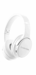 CANYON bezdrátová sluchátka OnRiff 4, BT 5.3, USB-C, baterie 500 mAh, mic., 40mm měniče, bílé