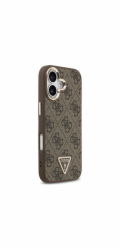 Guess PU Leather 4G Strass Triangle Logo Gold Frame MagSafe kryt iPhone 17 hnedý