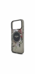 Guess Pouzdro IML Flowers s perlovým řemínkem MagSafe pro iPhone 17 Pro černé