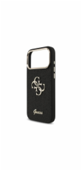 Guess PU Fixed Glitter 4G Metal Frame kryt iPhone 17 Pro Max čierny