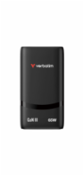 Verbatim GaN cestovní adaptér Fold 'n' Go 65W, 2×USB-C PD3.0, EU konektor, černá