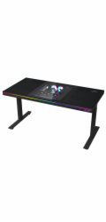 LORGAR stůl s volitelnou výškou, vestavěnou skříní pro PC, bezdrátovou nabíječkou, RGB a USB porty,  dřevěná deska