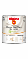 Alpina Classic bílý lak pro interiérové použití, čistě bílá, saténový povrch, 750 ml