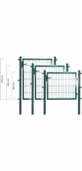 Plná jednoduchá brána, ocelová, zelená, s výplní pro dvojitý pletivový panel, 80 cm x 100 cm