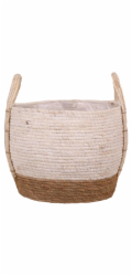 Košík s uchy ze slámy a mořské trávy, O 28 cm x 24 cm, bílý