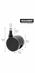 Otočná židle Wagner, sada 5 koleček, konkávní, průměr 5 cm, černá