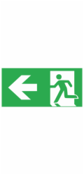 Výstražná a informační cedule „Nouzový východ vlevo“ 30 cm x 15 cm, fotoluminiscenční. PST