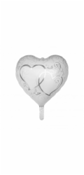 Fóliový balónek Party Factory ve tvaru srdce O 42 cm bílý/stříbrný