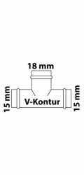 Kirchhoff měděný redukční T-kus, 3 objímky, holý, 15 mm x 18 mm x 15 mm