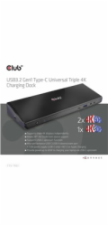 Club3D Dokovací stanice USB 3.2 typ C (5xUSB/USB-C/3xHDMI/2xDP/Ethernet/Audio) s Universal Triple 4K napájecím adaptérem