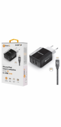 ALIGATOR chytrá síťová nabíječka 3.4 A, 2x USB, smart IC, kabel Lightning 2A, černá
