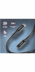 AXAGON BUCM32-CF15AB prodlužovací kabel USB-C (M) <-> USB-C (F), 1.5m, USB 20Gbps, PD 240W 5A, 8K HD, ALU, oplet, černý