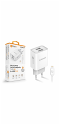 Chytrá síťová nabíječka ALIGATOR 2,4A, 2xUSB, smart IC, bílá, USB kabel pro iPhone/iPad