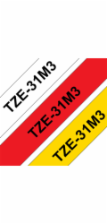 Brother TZe-31M3 - Černá na červené, černá na bílé, černá na žluté - Role (1,2 cm x 8 m) 3 kazeta/y lamino páska - pro P-Touch PT-1000, 1010, 1080, 1090, 1280, 1830, 3600, 7500, 7600, 900, E100, E550,
