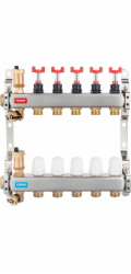 Ferro Nerezový rozdělovač 1 11cestný s termostatickými ventily, průtokoměry, automatickými odvzdušňovacími ventily, vypouštěcími ventily, 3/4 niplemi