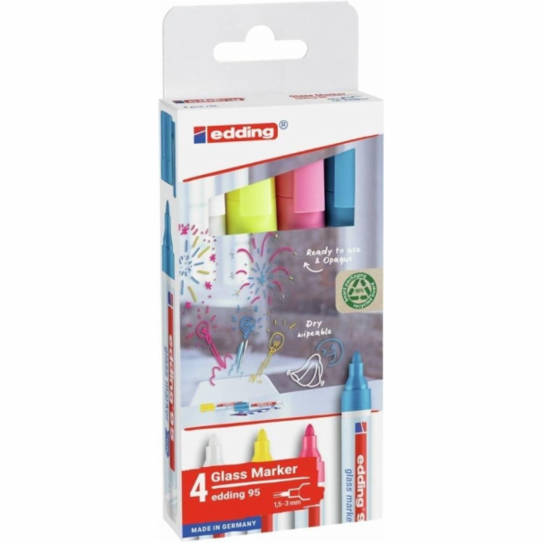 Edding Popisovač na sklo e-95 , 1,5-3 mm, 4 ks, různé barvy