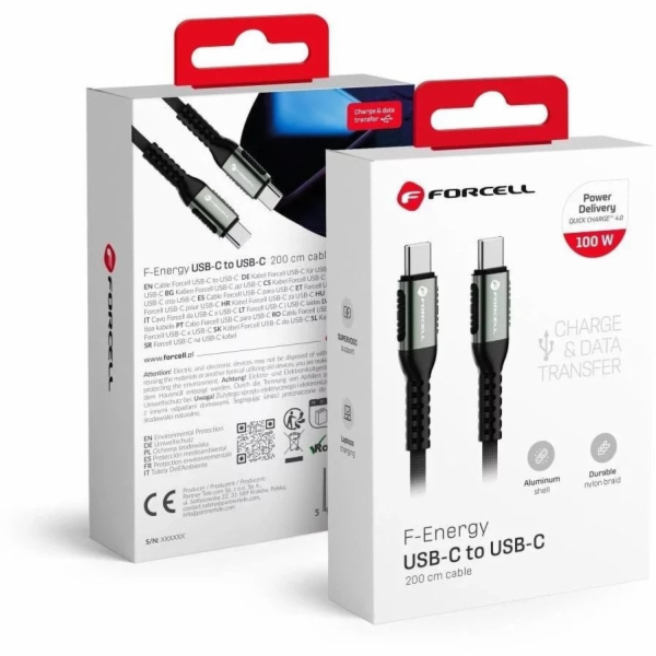 ForCell Kabel USB-C - USB-C 2 m, černý