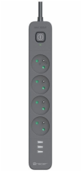 Tracer Power Line+ mobilní přepěťová ochrana prodlužovací lišta 5 m (4 zásuvky + 3x USB A, 5V 2,4A)