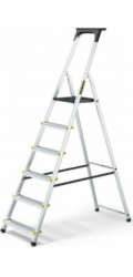 DRABEST Hliníkový žebřík, pro domácnost, s policí, 6 schodů (nosnost: 125 kg)