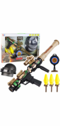 LeanToys Vojenská sada: Bazooka RPG, pilová helma, pěnové náboje