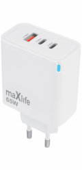 MaxLife GaN PD QC síťová nabíječka MXTC-09-65ACC 2x USB-C 1x USB 65W bílá