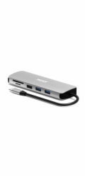 PORT CONNECT USB-C 1× 4K dokovací stanice, 9v1, hliníková konstrukce, 85W PD, stříbrná