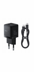 Baseus Nabíječka Palm do zásuvky 30W USB + USB-C QC3.0 PD3.0 s 1m kabelem USB-C černá P1011160A113-01 (6932172677343)