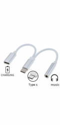 PremiumCord Převodník USB-C na audio konektor jack 3,5mm female + USB typ C konektor pro nabíjení