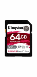 Kingston SDXC karta 64GB Canvas React Plus SDHC UHS-II 300R/260W U3 V90 for Full HD/4K/8K
