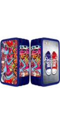PBS Connect Penál Školní penál GIMBOO s příslušenstvím, 3 přihrádky, graffiti, modrý