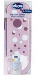 Chicco 175536 Zubní pasta + zubní kartáček + pouzdro Lila 6-36M