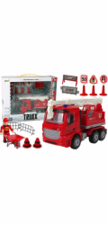 LeanToys Sada hasičů s jeřábem a dopravními značkami
