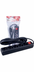 Office Products Prodlužovací kabel , 5 zásuvek, 3 m, s uzemněním a vypínačem, černý