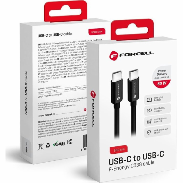ForCell USB kabel USB-C - USB-C 3 m černý