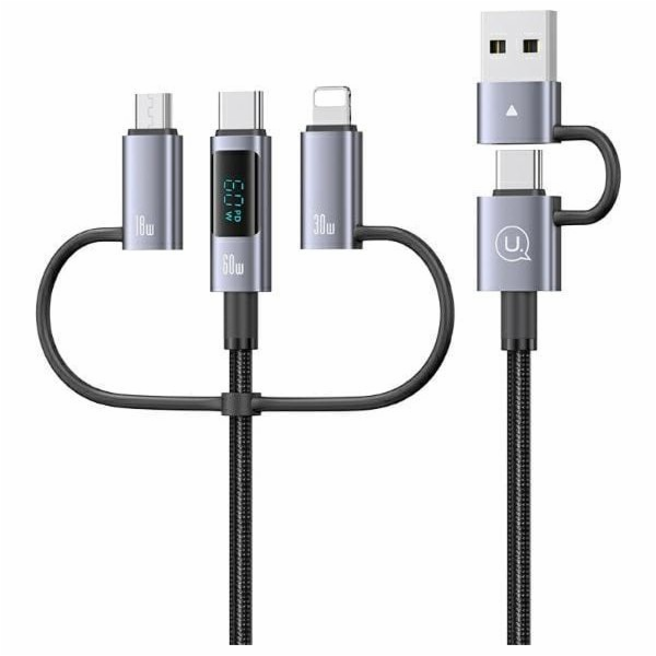 Usams USB kabel USB-A + USB-C - USB-C + microUSB + Lightn...