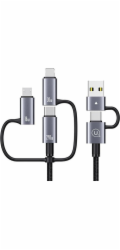 Usams USB kabel USB-A + USB-C - USB-C + microUSB + Lightning 2 m šedý
