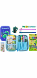 LeanToys Školní penál s dinosauřími doplňky modrý