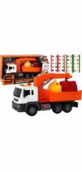 LeanToys Popelářské auto s jeřábem, třecím pohonem, zvuky, oranžové 1:16