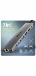 AXAGON HMC-7HX2, USB 5Gbps hub, 2x USB-A, USB-C, 2x HDMI 4k/60Hz, RJ-45 GLAN, PD 100W, kabel USB-C 15cm