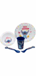 Stitch Disney - 5dílná sada nádobí do mikrovlnné trouby z kolekce Palms (talíř, miska, hrnek, vidlička, lžíce)