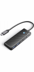 Orico HUB 4portový vstup: USB-C 3.0 PD100W / výstup: 2x USB-A 3.0 + USB-C 3.0 kabel 0,15 m - černý