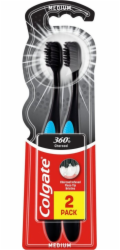 Colgate 360 Black střední zubní kartáček s aktivním uhlím 2 kusy