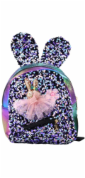 Lean Dětský batoh s flitry a králičími ušima, tmavě barevný, 22 cm, 4,4 l