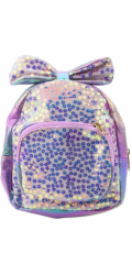 Lean Dětský batoh s flitry, květinami, mašlí, fialový, 22 cm, 2,8 l