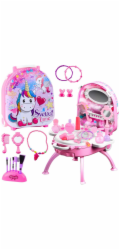 LeanToys Kosmetická sada Toaletní stolek v kufru 2 v 1 Doplňky Jednorožec Růžový EDUKAMP
