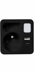 LTC síťový rozbočovač s nočním světlem: 1 kulatá zásuvka s uzemněním + 1 plochá zásuvka + 1x USB + 1x USB-C 3A černý