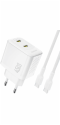 Dudao 2x USB-C nabíječka do zásuvky s kabelem USB-C GaN PD 45W - bílá 2x USB-C nabíječka do zásuvky s kabelem USB-C GaN PD 45W - bílá