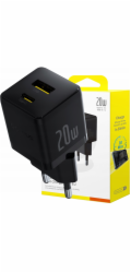 Baseus Nabíječka Palm 20W rychlá síťová nabíječka USB + USB-C QC3.0 PD3.0 s 1m kabelem USB-C černá
