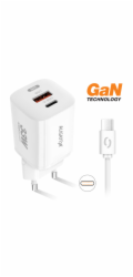 ALIGATOR CHPD0021 ALIGATOR chytrá síťová nabíječka GaN, PD 33W, USB-A + USB-C, kabel USB-C/USB-C, bílá